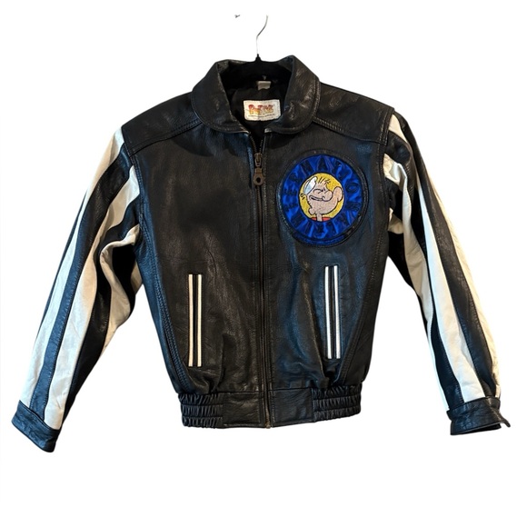 Rare VTG 1994 Popeye leather moto jacket with bold racing-style details Size XL - Picture 2 of 15